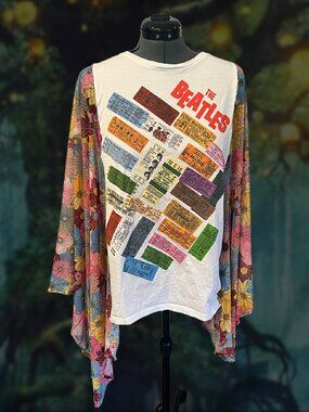 The Beatles Upcycled Kimono Sleeve Tunic | One of a Kind Floral Festival Top